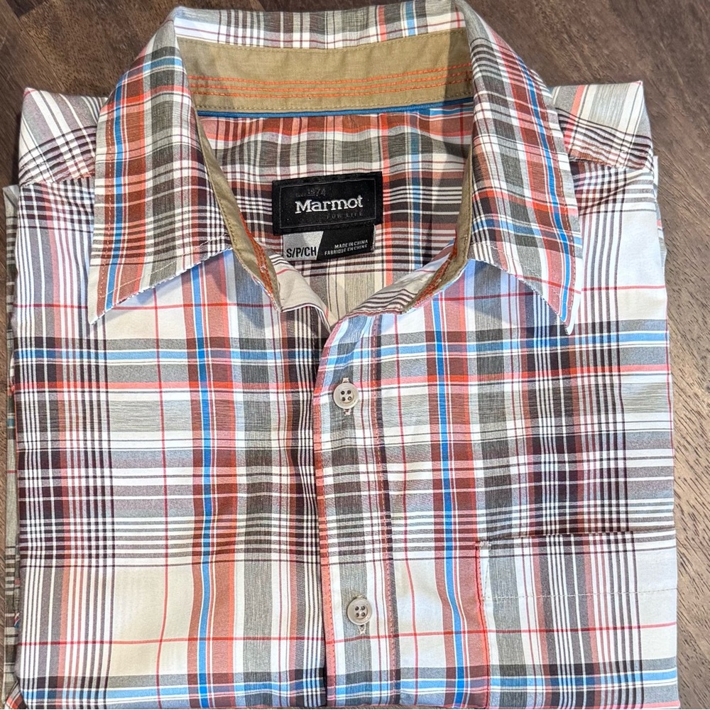 Marmot‎ Men's Outdoor Hiking Plaid Shirt - Red, Blue, Brown, Size Small